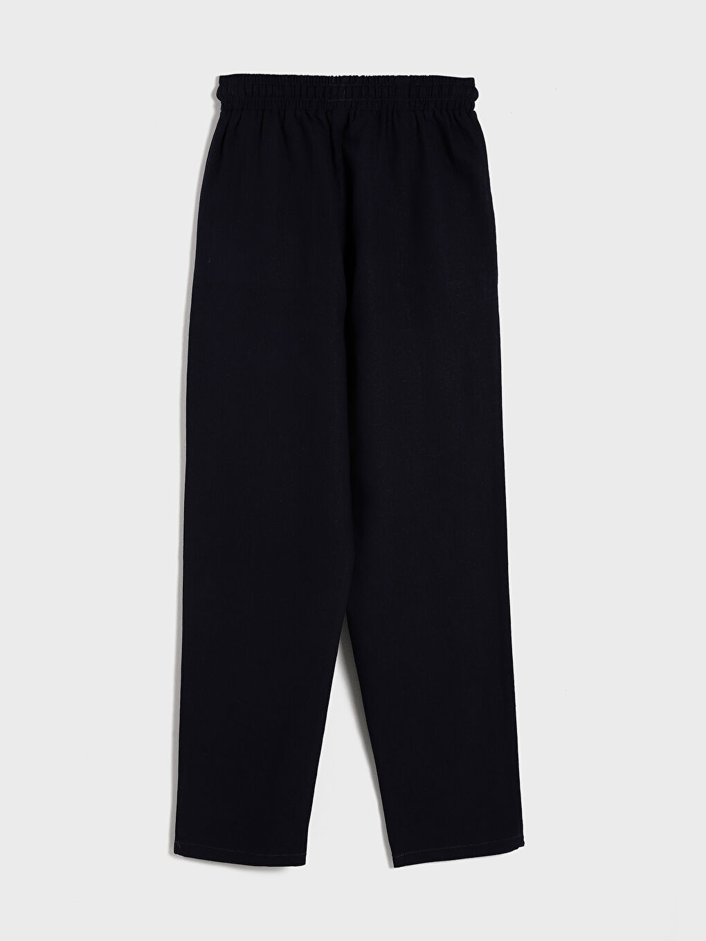 بنطلون نسائي بمزيج الكتان سادة بخصر مطاطي-1