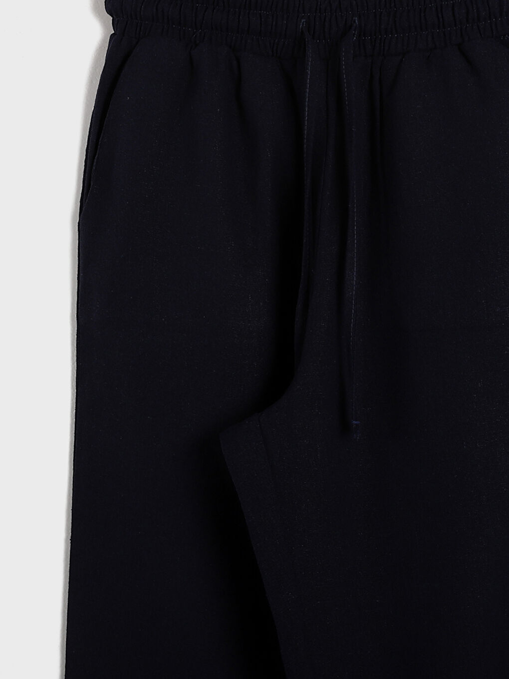 بنطلون نسائي بمزيج الكتان سادة بخصر مطاطي-2