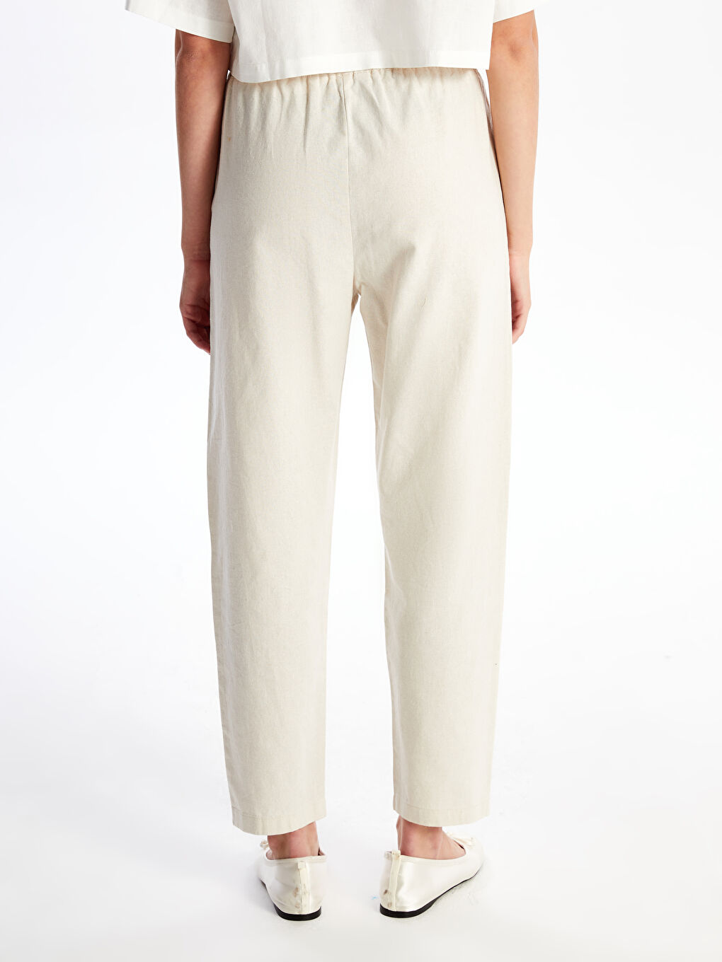 Elasticated Waist Plain Linen Blend Women's Trousers -S48946Z8-YB2