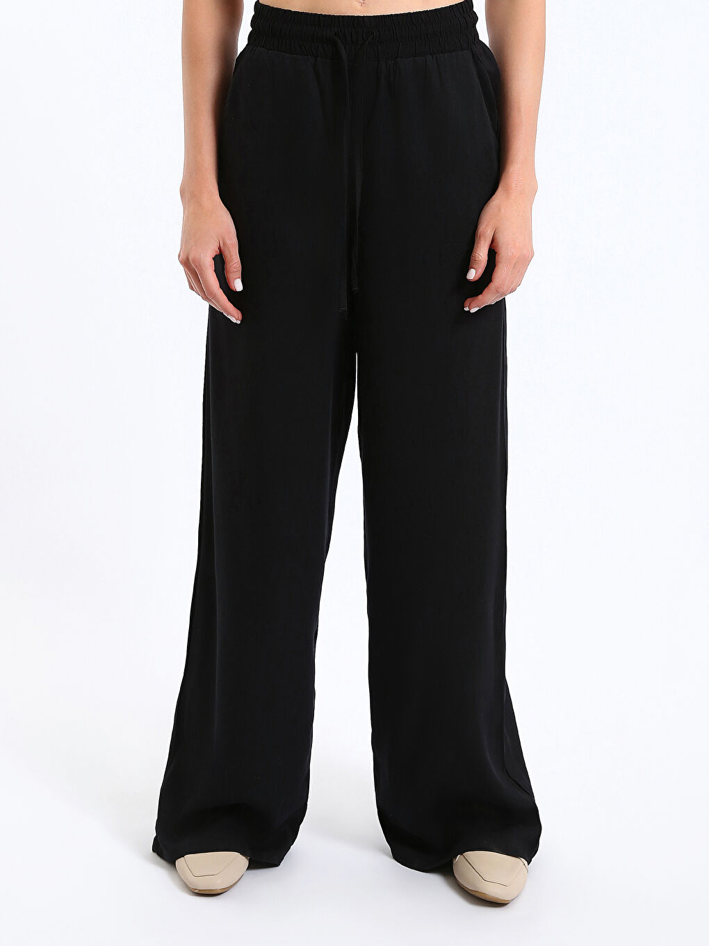 Elasticated Waist Plain Wide Leg Women's Trousers-1