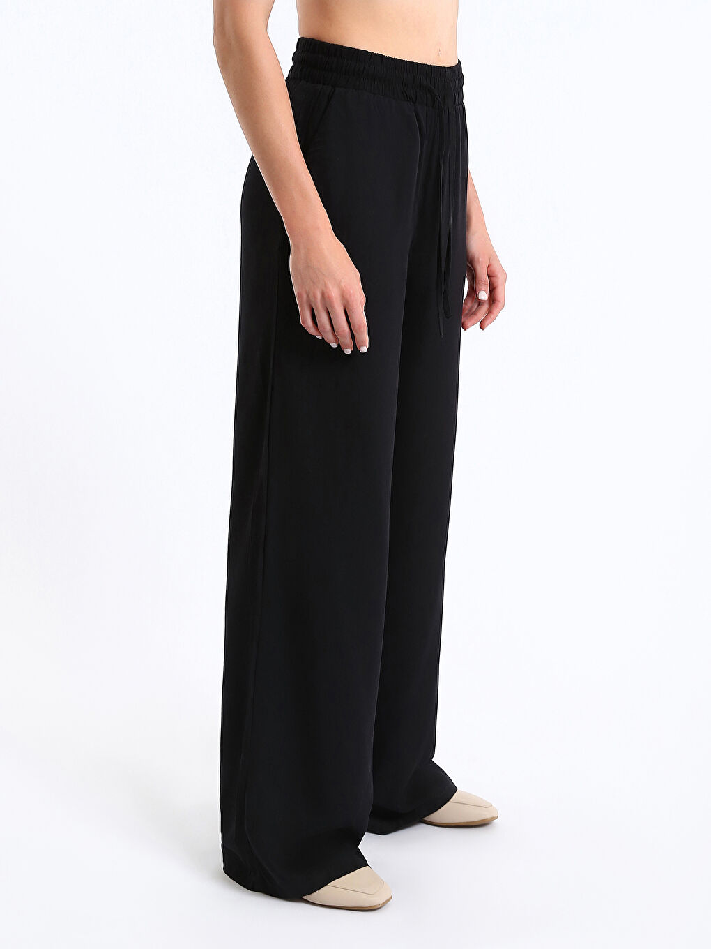 Elasticated Waist Plain Wide Leg Women's Trousers-6