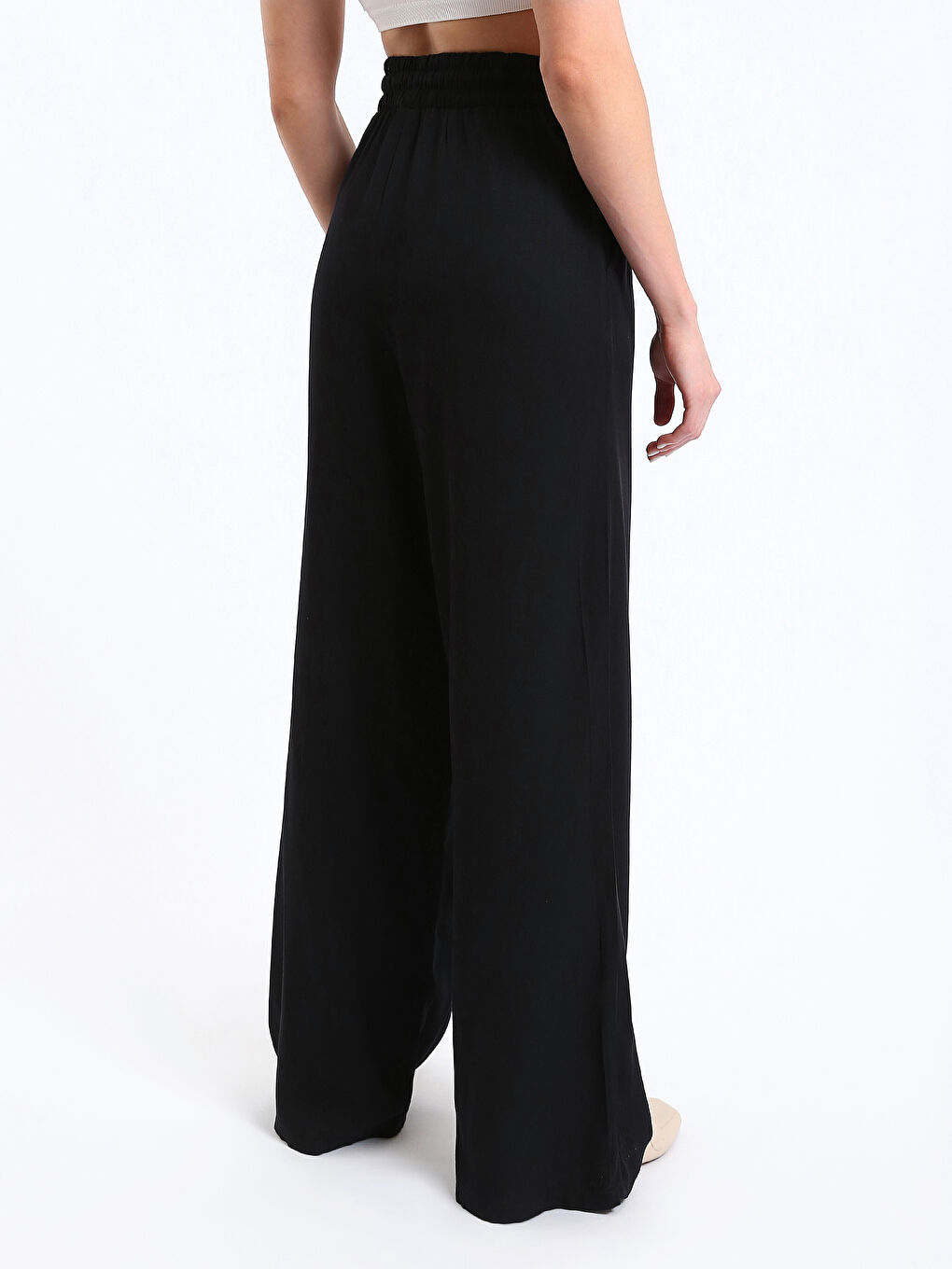 Elasticated Waist Plain Wide Leg Women's Trousers-8