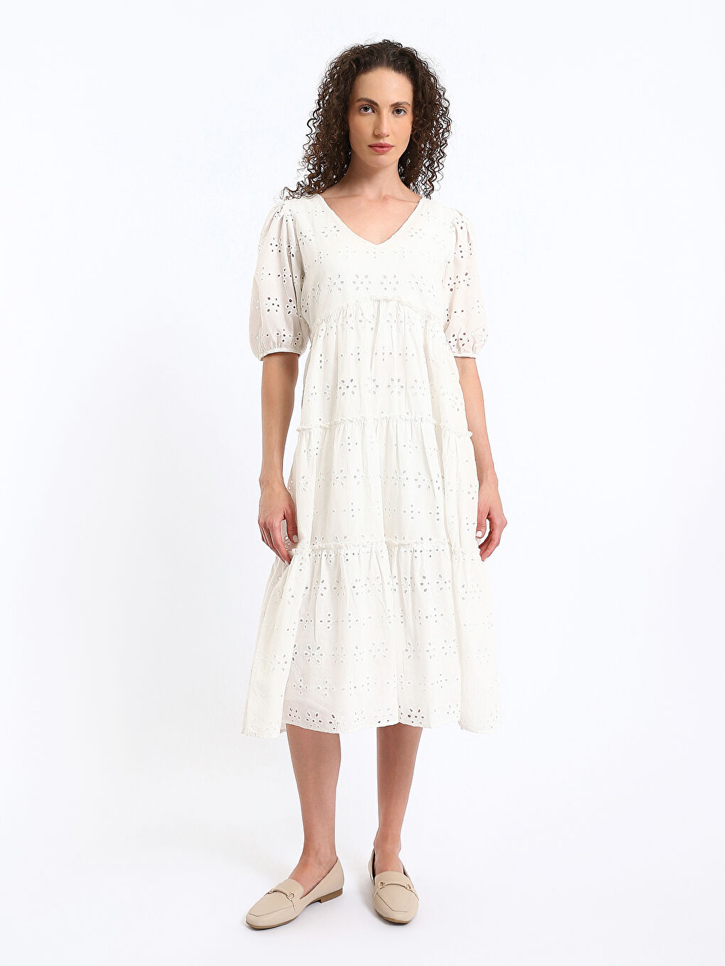 XSIDE V-Neck Self-Patterned Short Sleeve Women's Dress -S48962Z8-Q6K