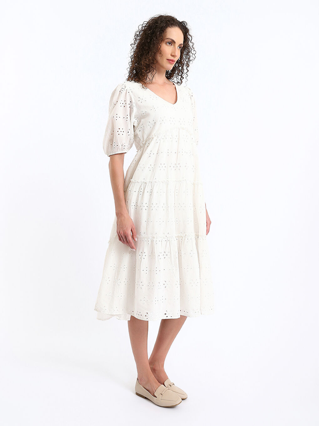 XSIDE V-Neck Self-Patterned Short Sleeve Women's Dress -S48962Z8-Q6K
