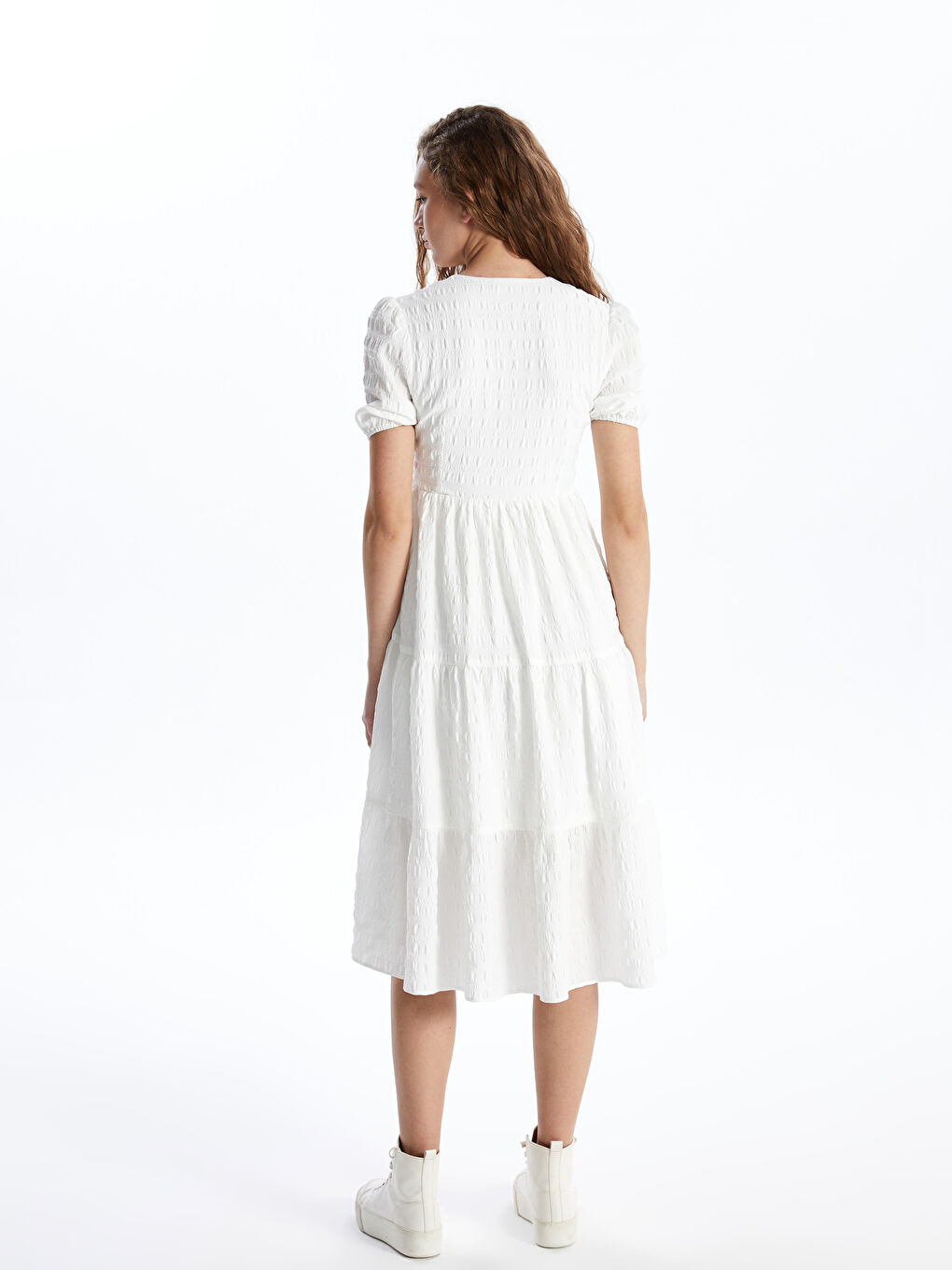 Double Breasted Collar Plain Short Sleeve Women's Dress -S48972Z8-KE8