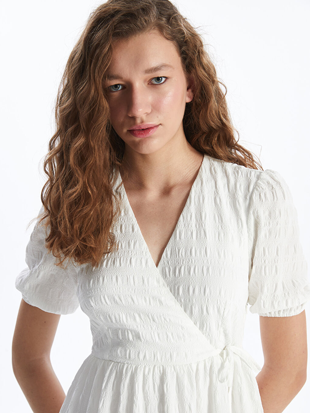 Double Breasted Collar Plain Short Sleeve Women's Dress -S48972Z8-KE8