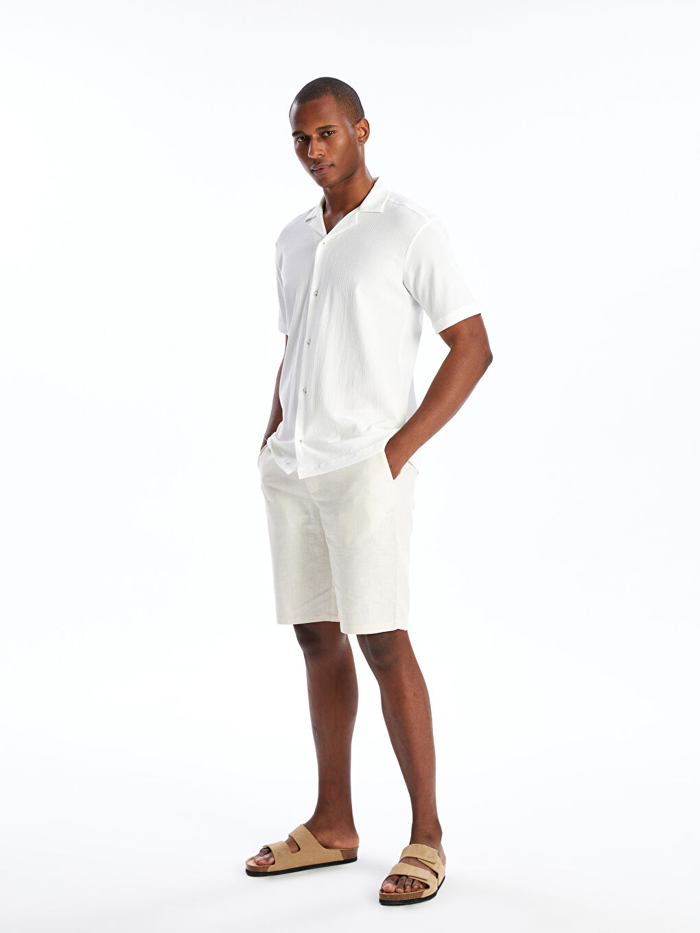 Slim Fit Linen Blend Men's Shorts -S48974Z8-FWZ