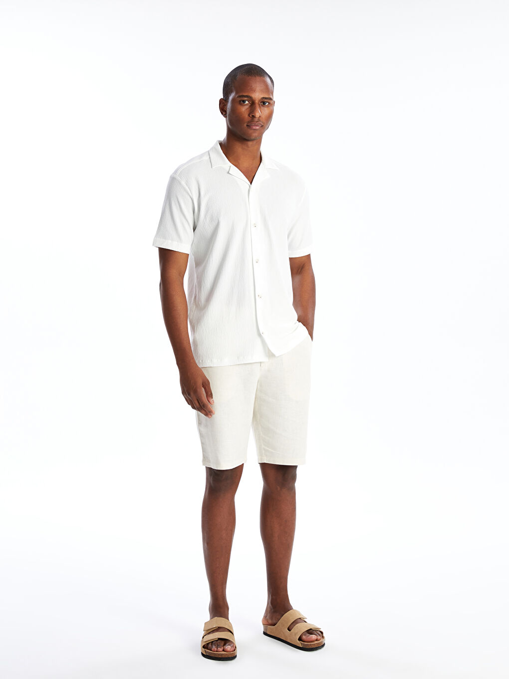 Slim Fit Linen Blend Men's Shorts -S48974Z8-FWZ