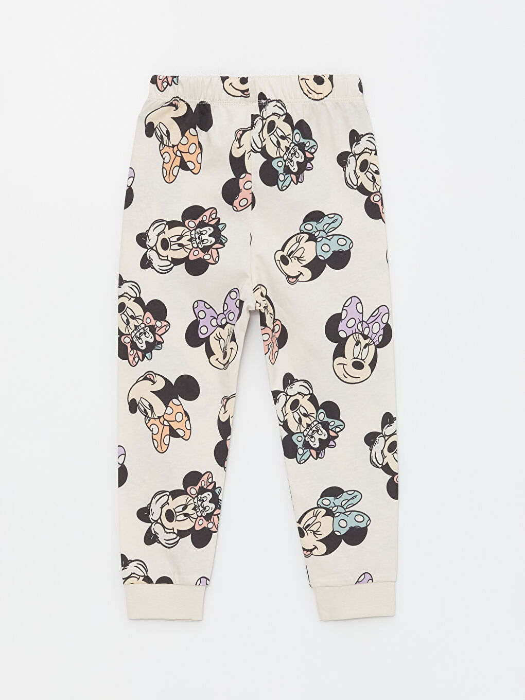 Bej Beli Lastikli Minnie Mouse Baskılı Kız Bebek Pijama Alt-1