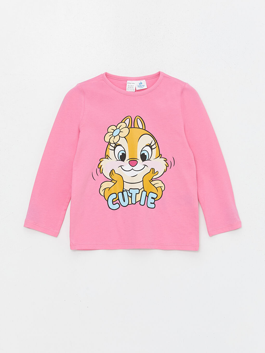 Pembe Bisiklet Yaka Desenli Uzun Kollu Kız Bebek Pijama Üst