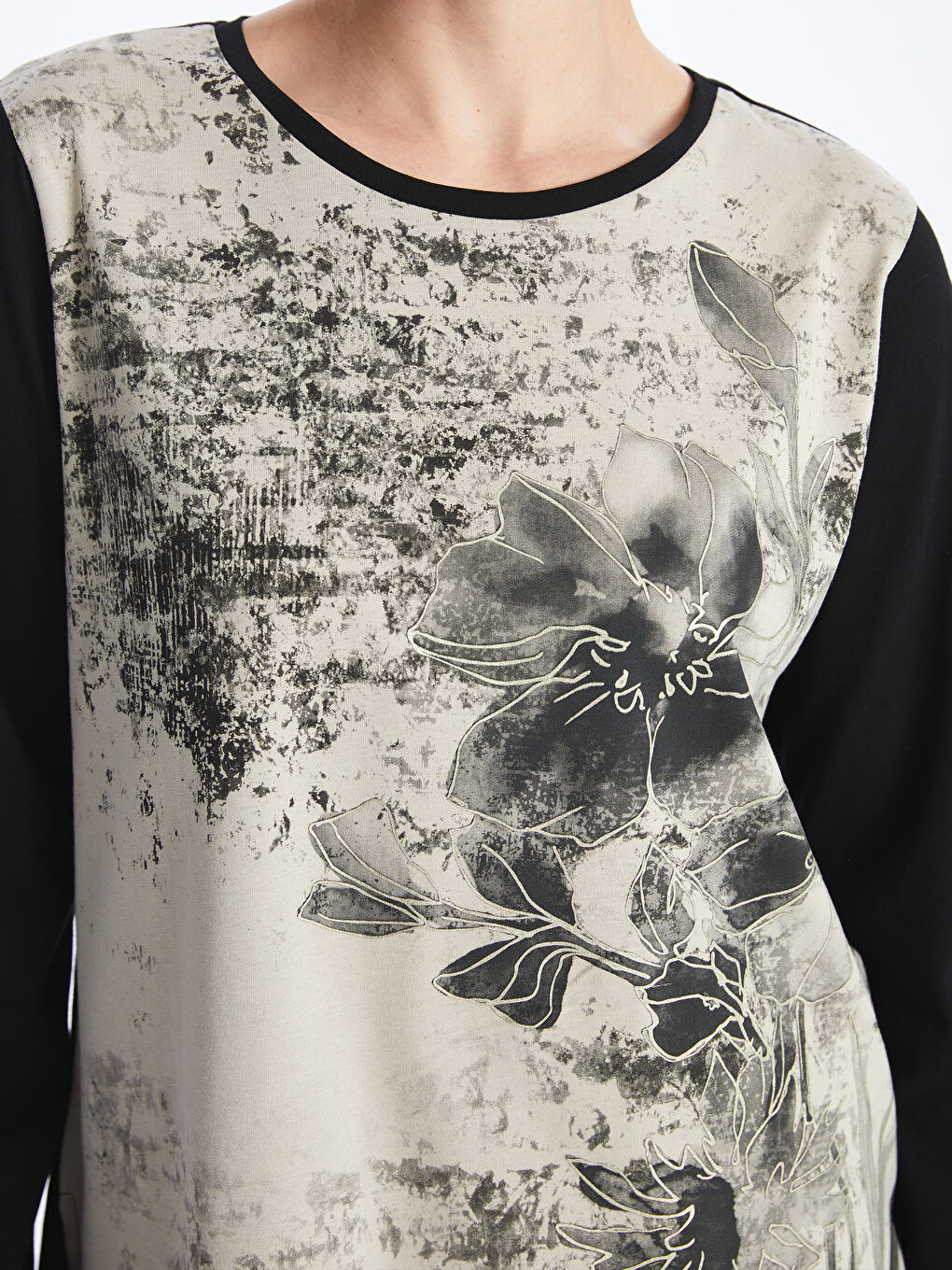 Crew Neck Patterned Long Sleeve Women's T-shirt -S49038Z8-CVL