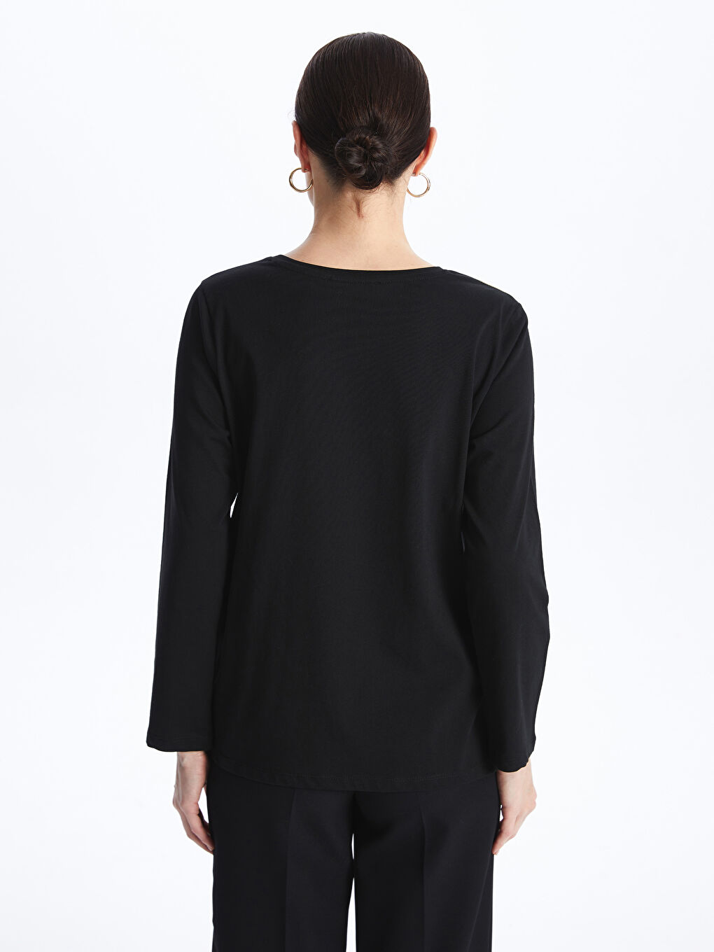 Crew Neck Patterned Long Sleeve Women's T-shirt -S49038Z8-CVL