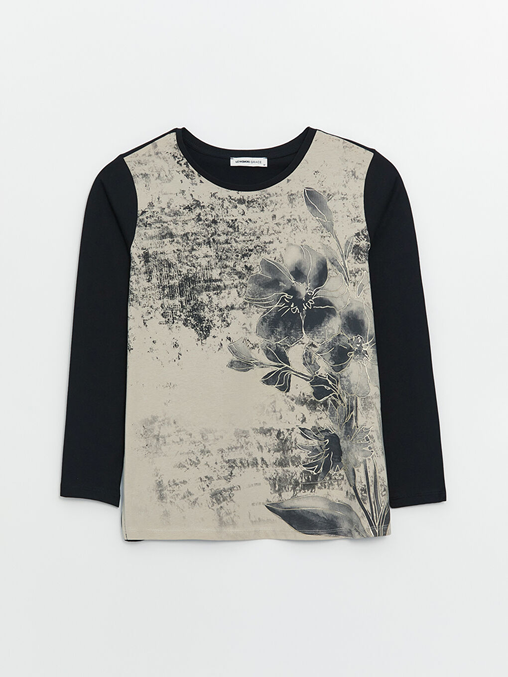 Crew Neck Patterned Long Sleeve Women's T-shirt -S49038Z8-CVL
