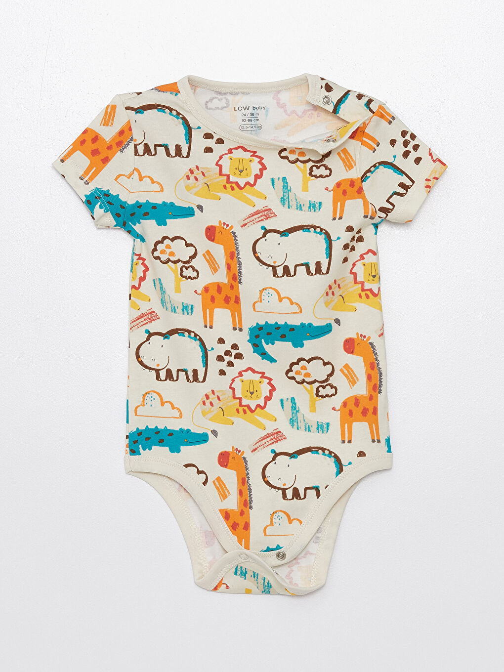 Ekru Bisiklet Yaka Kısa Kollu Baskılı Erkek Bebek Çıtçıtlı Bodysuit-1