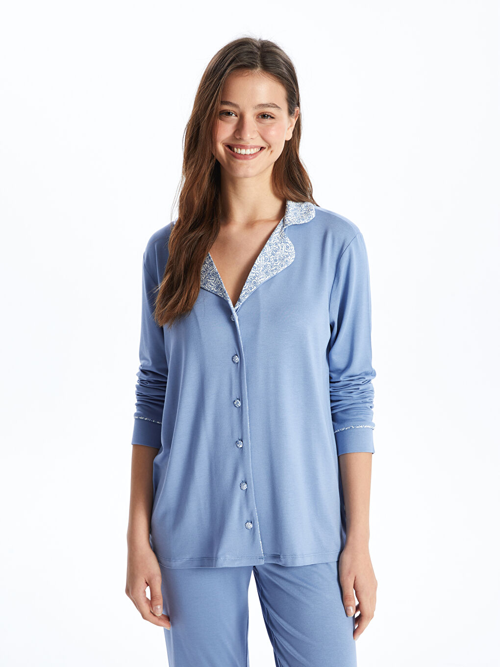 Shirt Neck Regular Long Sleeve Women's Pajama Set -S49073Z8-GUP