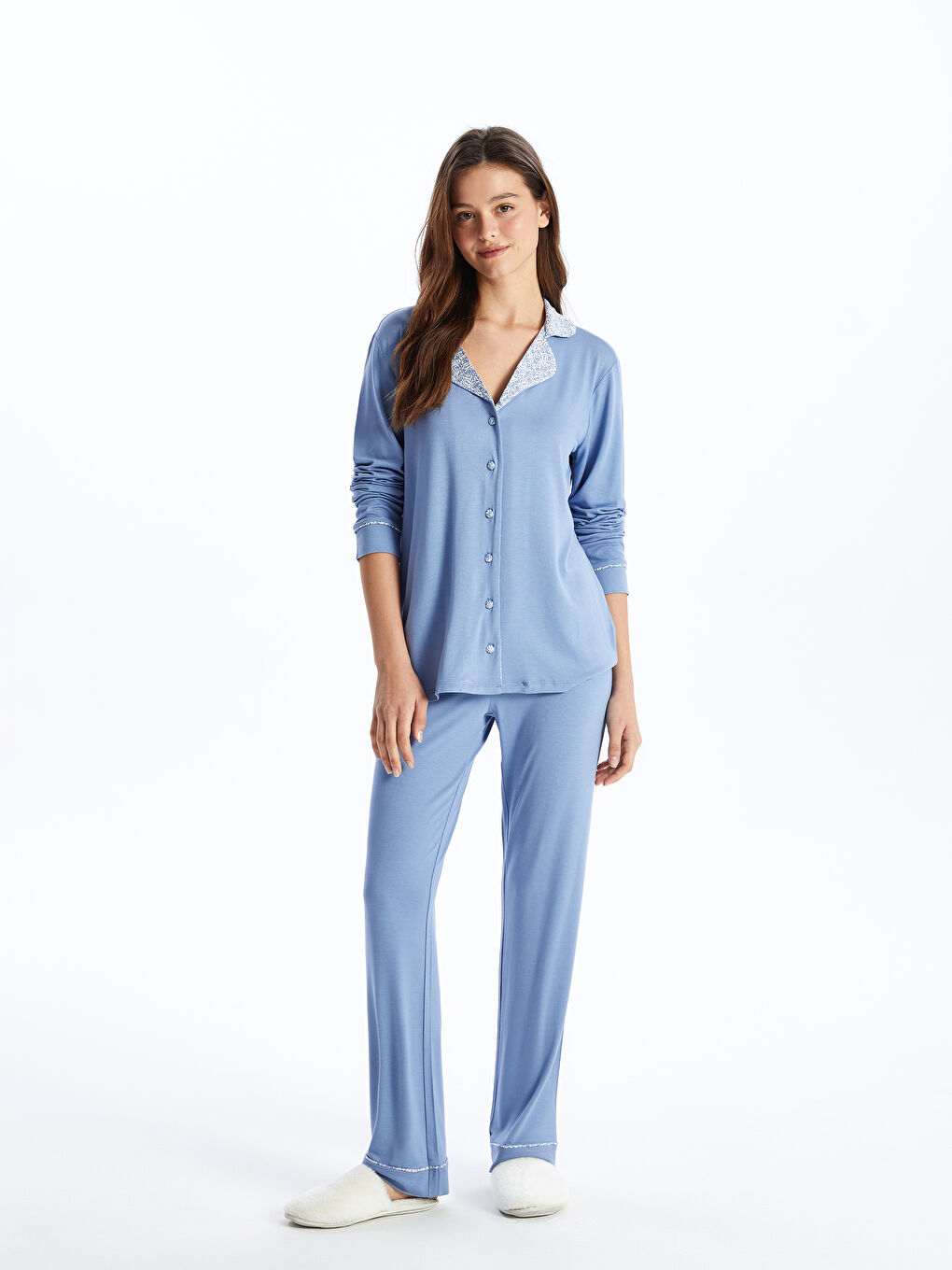 Shirt Neck Regular Long Sleeve Women's Pajama Set -S49073Z8-GUP
