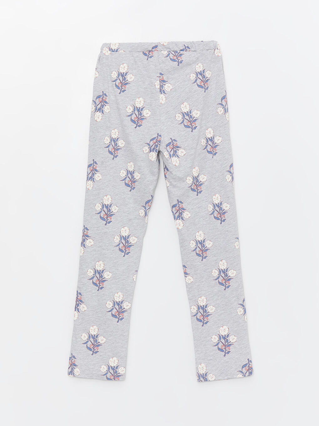 Gri Beli Lastikli Çiçekli Kadın Pijama Alt-1