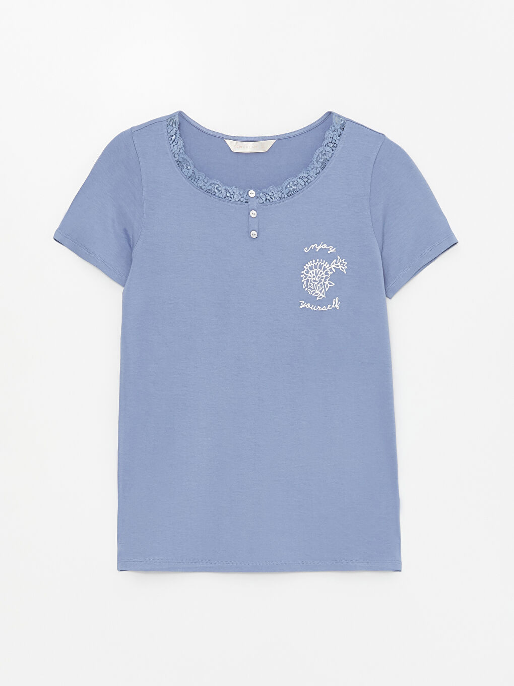 Mavi U Yaka Baskılı Kadın Pijama Üst