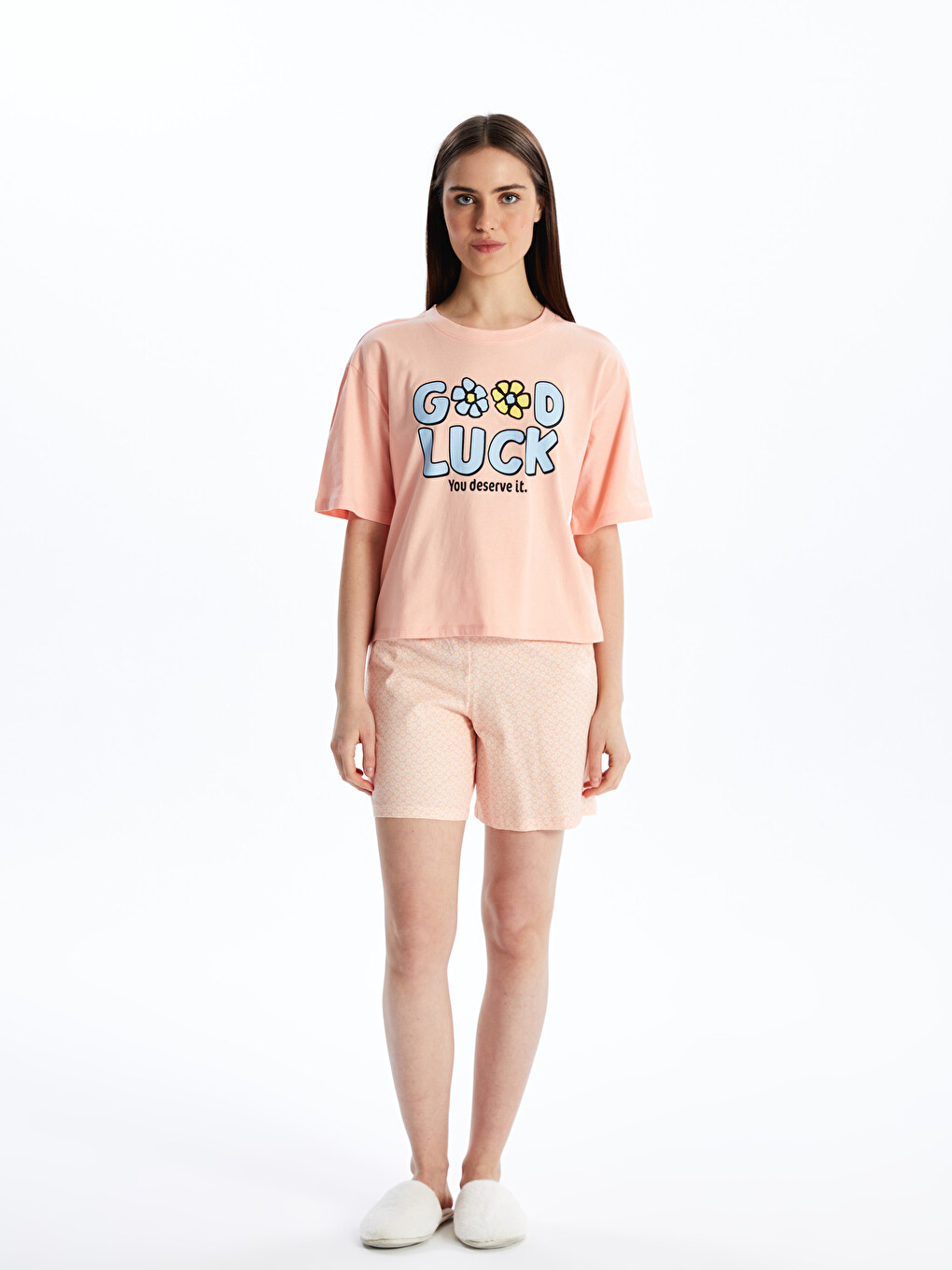 Crew Neck Printed Short Sleeve Women's Short Pyjamas Set-1