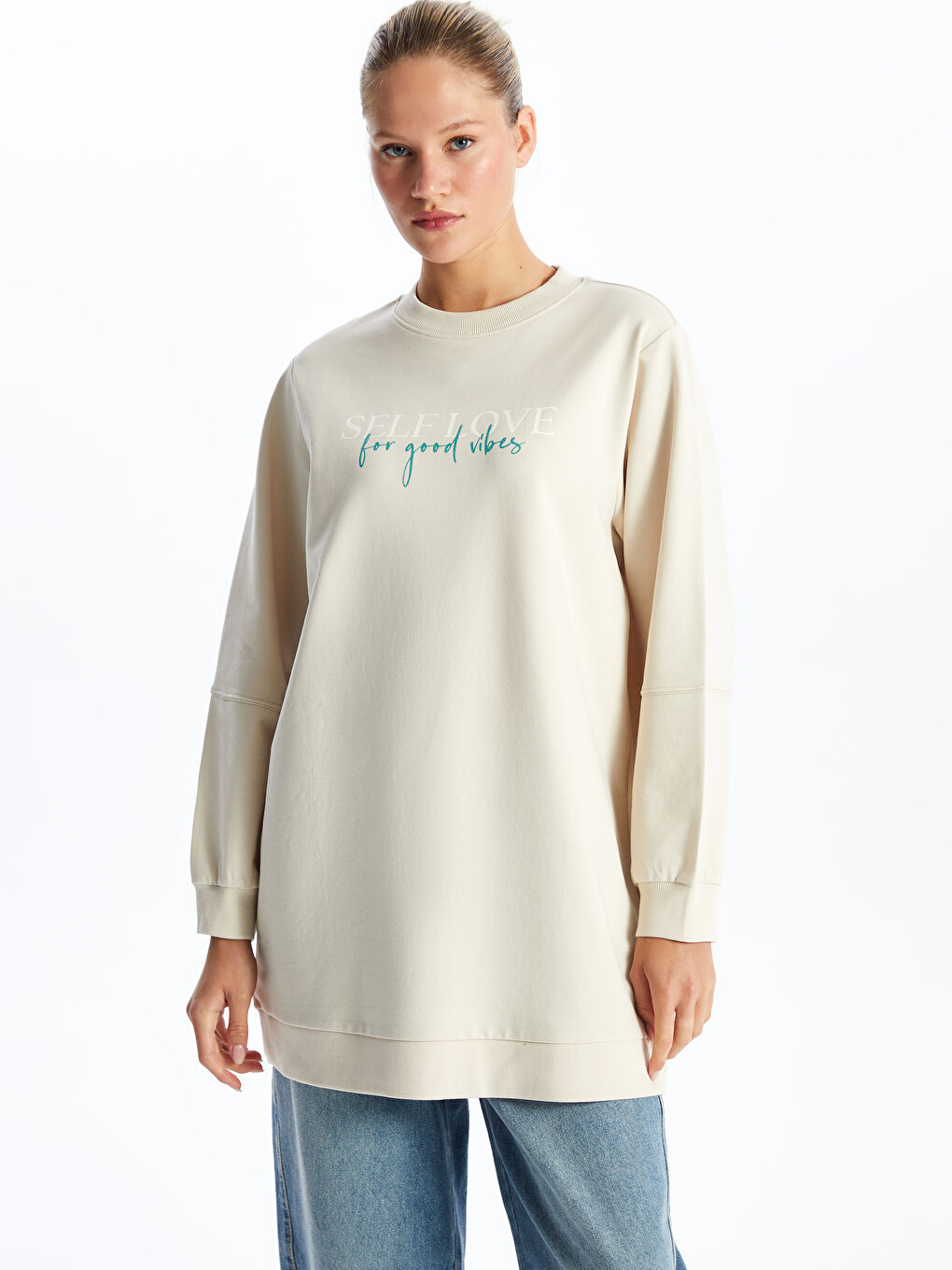 Tunique Sweatshirt Imprimée à Col Rond pour Femmes-1