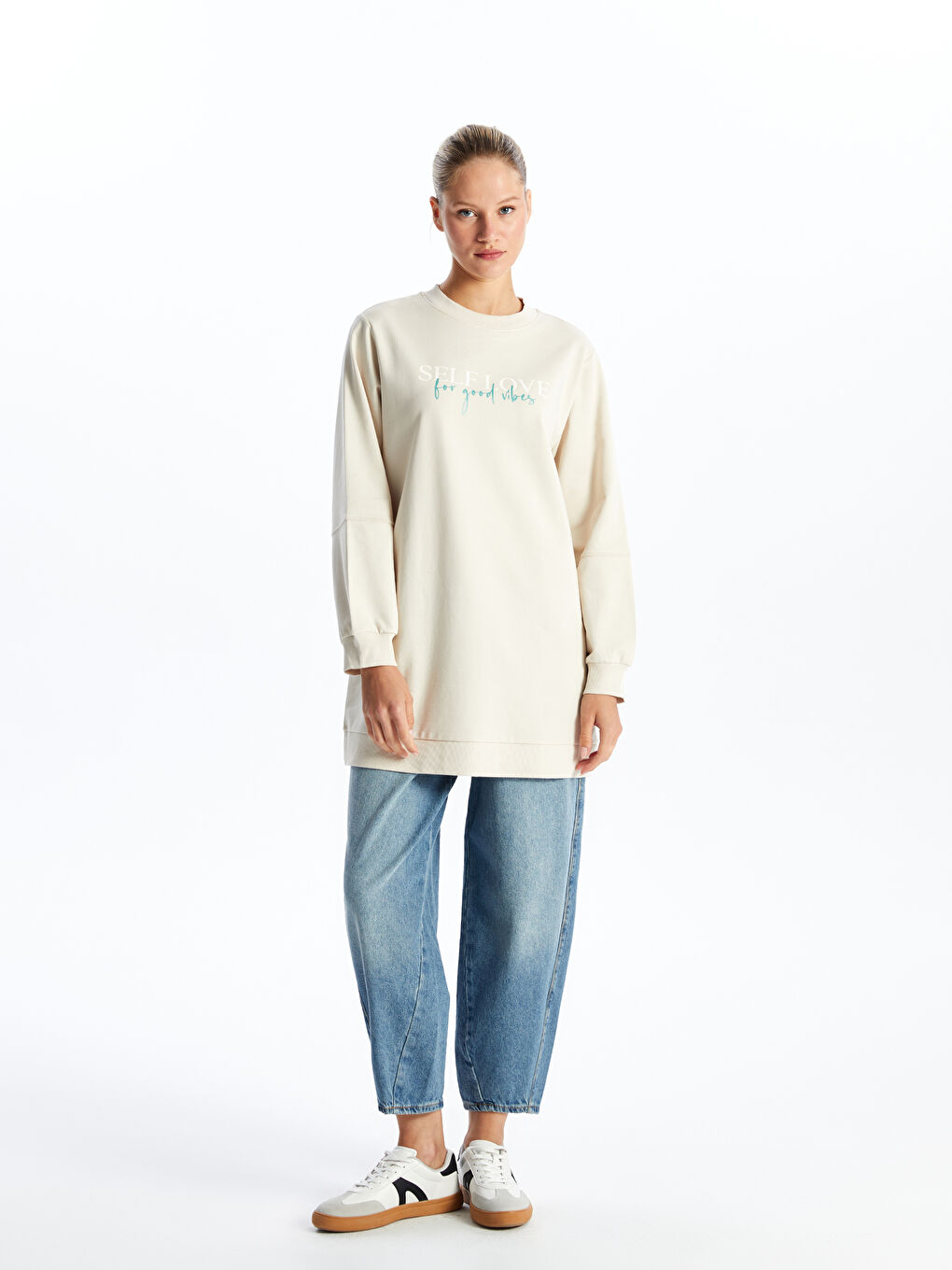 Tunique Sweatshirt Imprimée à Col Rond pour Femmes-2