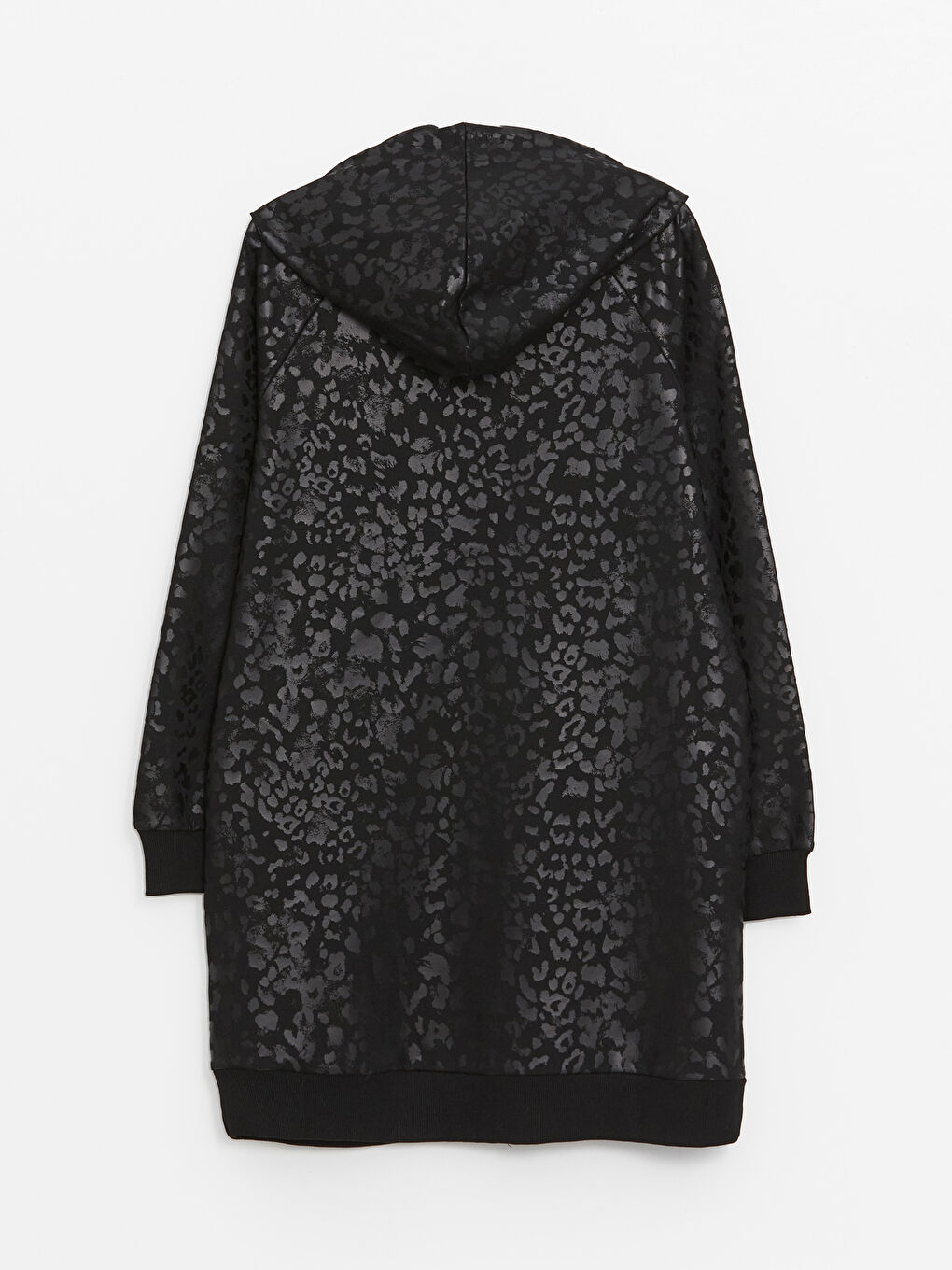 Siyah Kapüşonlu Desenli Uzun Kollu Oversize Kadın Fermuarlı Sweatshirt-7