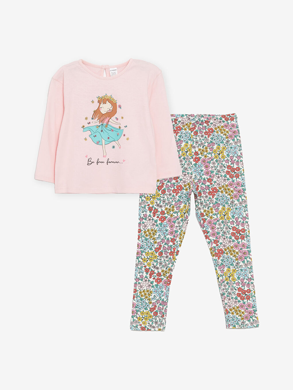 Crew Neck Long Sleeve Printed Baby Girls' T-Shirt and Tights 2 Pack Set -S49187Z1-FVB