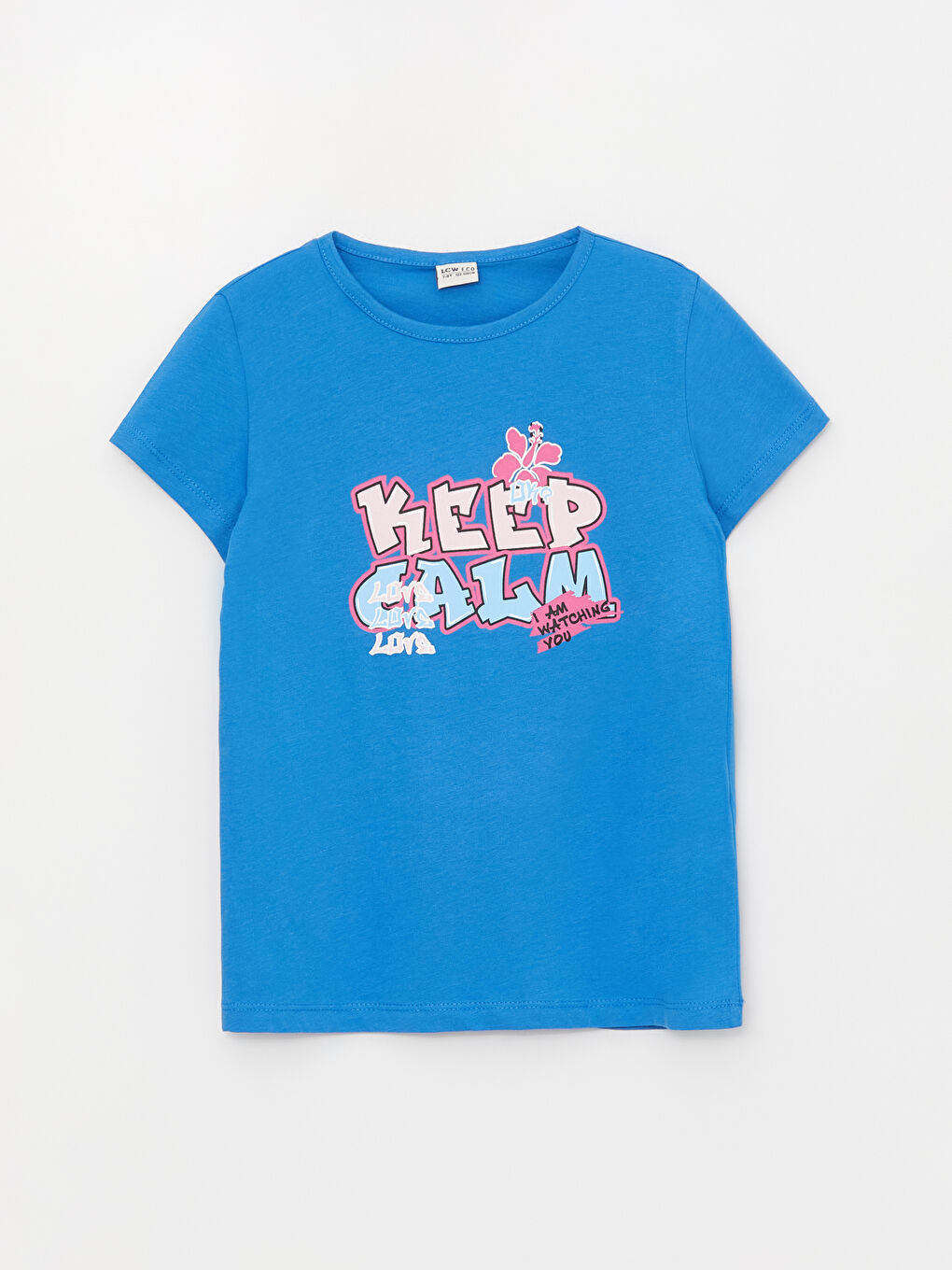 Mavi Bisiklet Yaka Baskılı Kısa Kollu Kız Çocuk Tişört