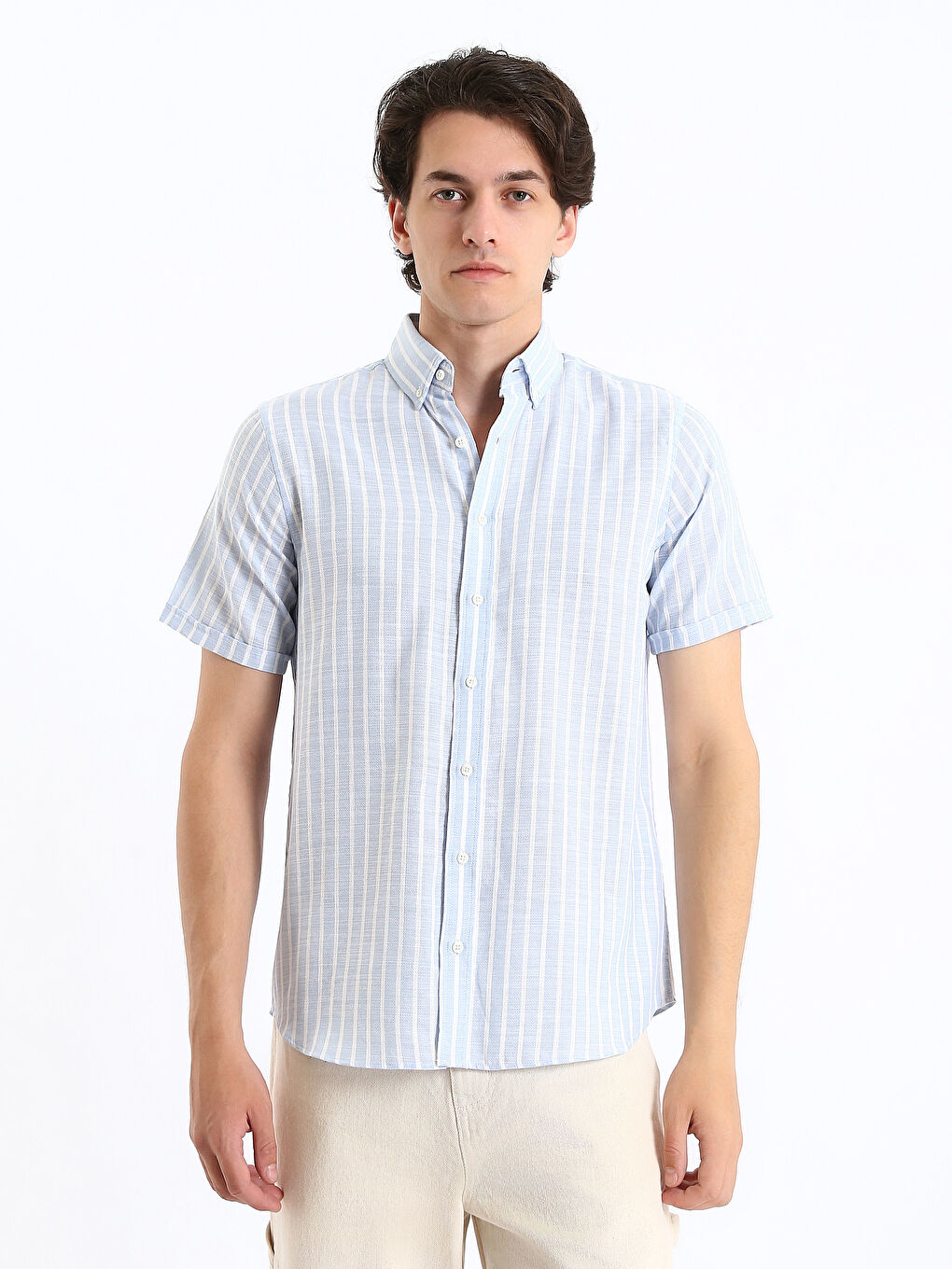 Regular Fit Short Sleeve Striped Men's Shirt-1