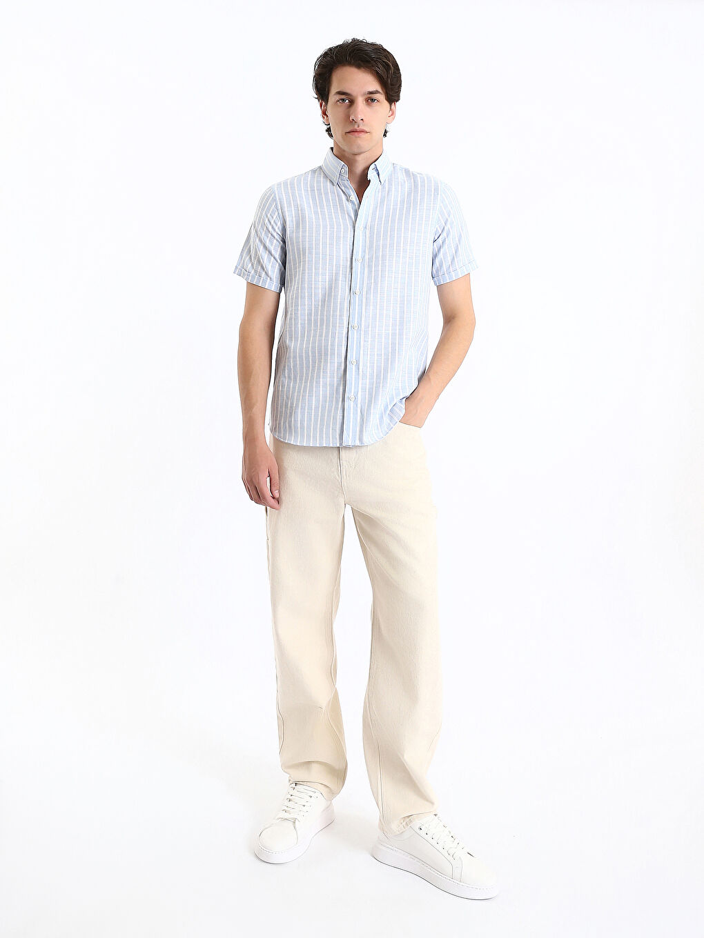 Regular Fit Short Sleeve Striped Men's Shirt-2