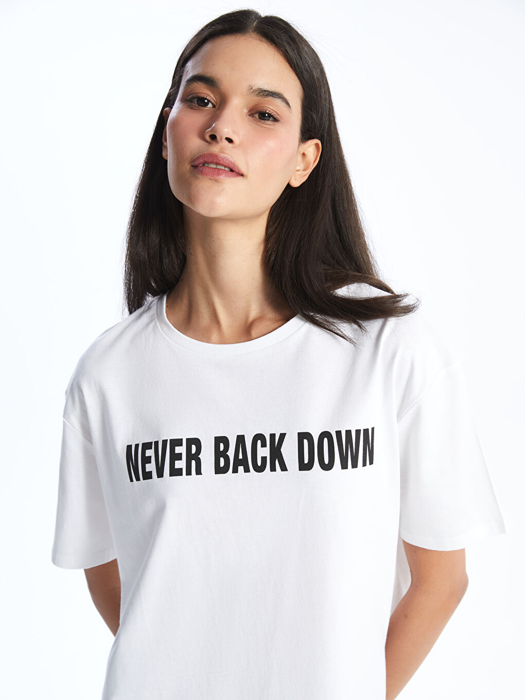 Футболка с круглым вырезом, принтом и коротким рукавом оверсайз для женщин-1