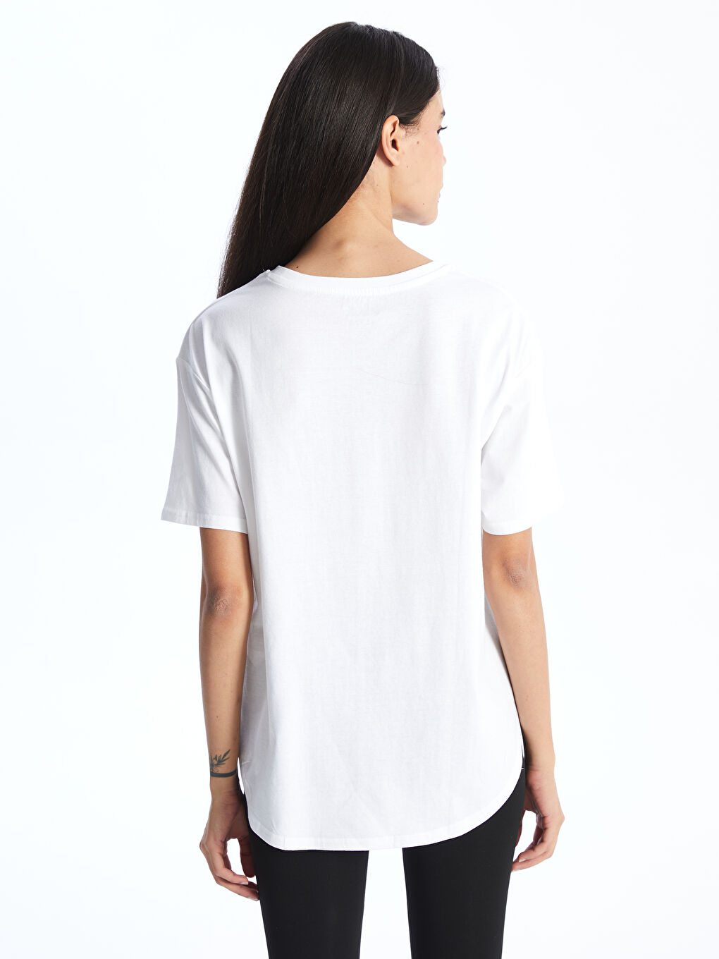 Футболка с круглым вырезом, принтом и коротким рукавом оверсайз для женщин-4