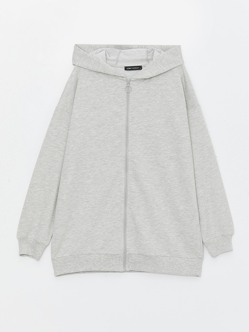 LCW Modest Grey Mel - Lacivert Kapüşonlu Düz Uzun Kollu Kadın Fermuarlı Sweatshirt - 5