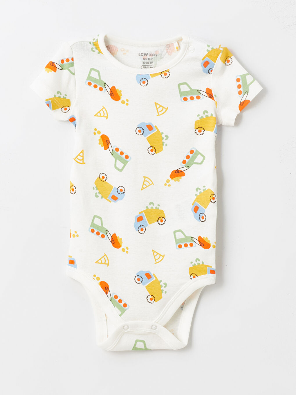 Ekru Bisiklet Yaka Kısa Kollu Baskılı Erkek Bebek Çıtçıtlı Bodysuit