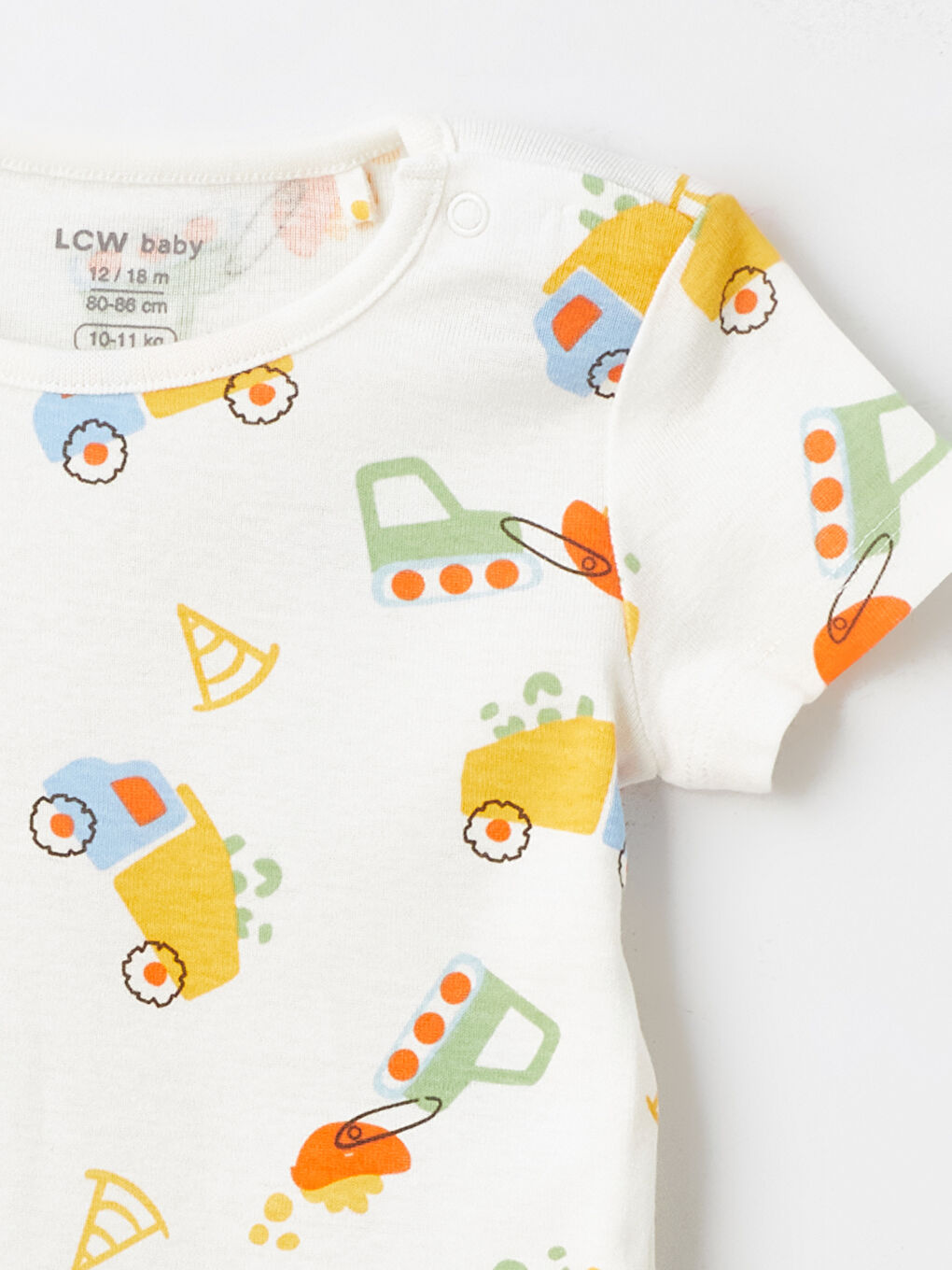 Ekru Bisiklet Yaka Kısa Kollu Baskılı Erkek Bebek Çıtçıtlı Bodysuit-1