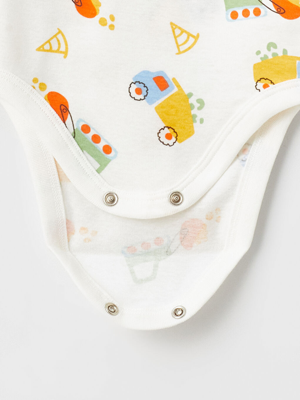 Ekru Bisiklet Yaka Kısa Kollu Baskılı Erkek Bebek Çıtçıtlı Bodysuit-2