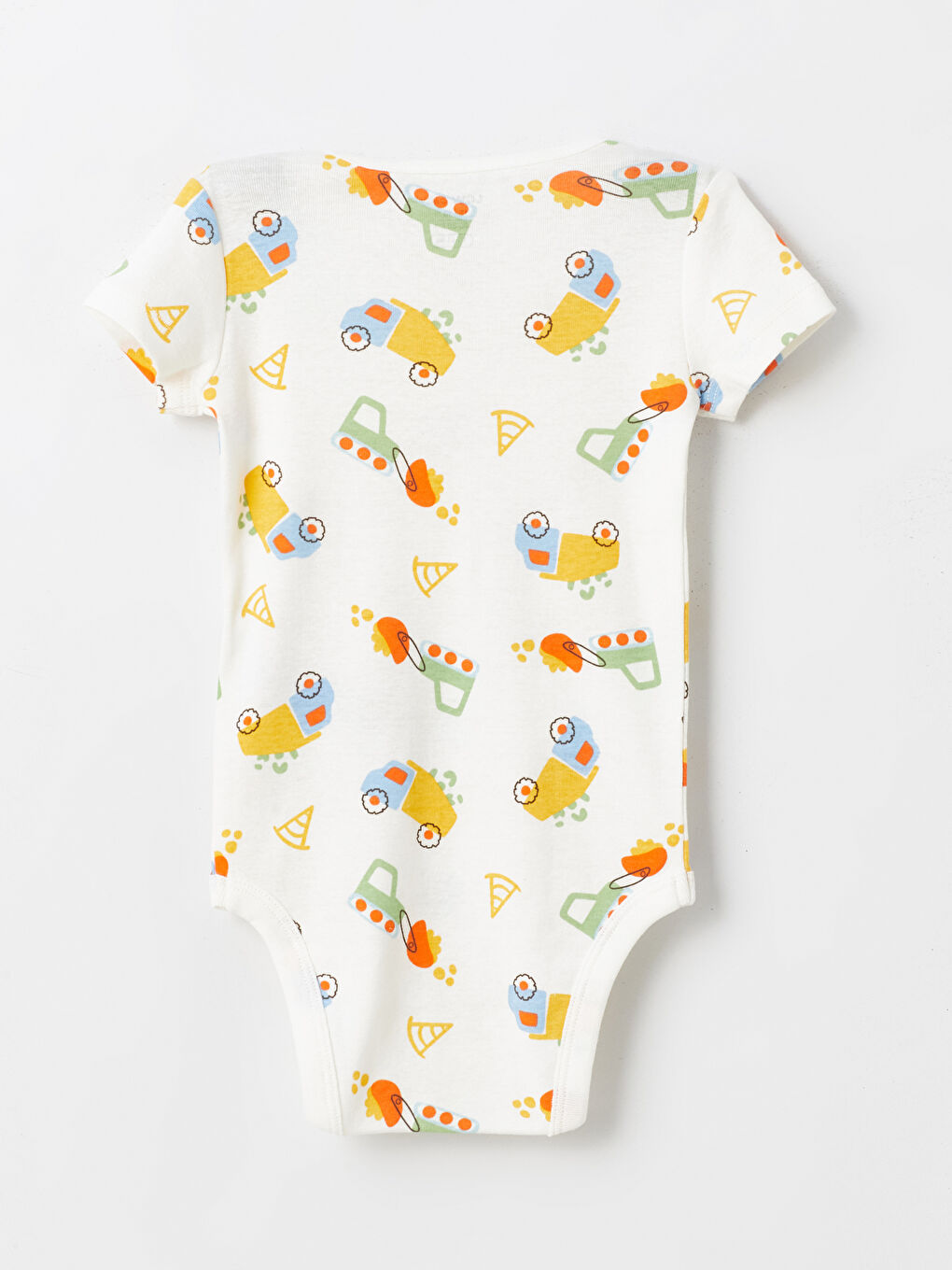 Ekru Bisiklet Yaka Kısa Kollu Baskılı Erkek Bebek Çıtçıtlı Bodysuit-3
