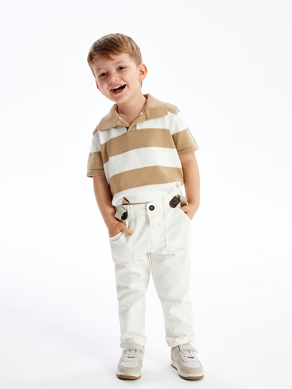 Ekru Erkek Bebek Askılı Pantolon 