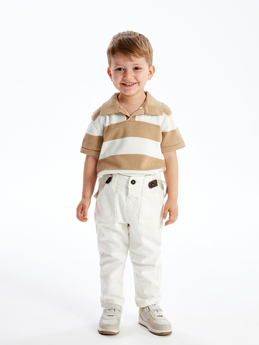 Ekru Erkek Bebek Askılı Pantolon -1