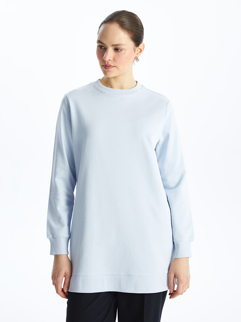LCW Modest Lila Kadın Bisiklet Yaka Düz Sweatshirt Tunik