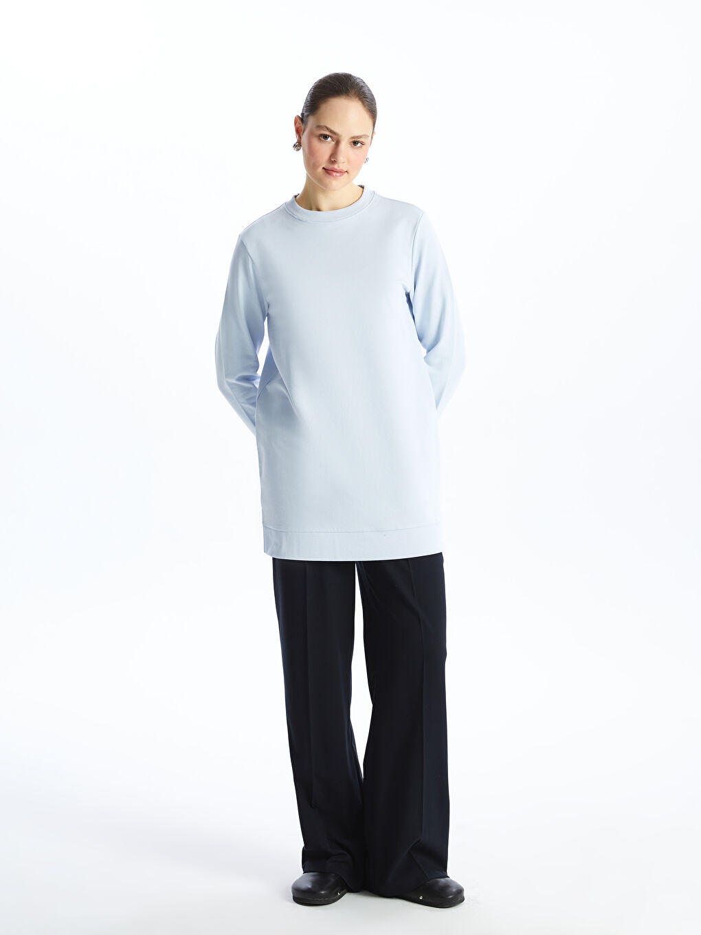 LCW Modest Lila Kadın Bisiklet Yaka Düz Sweatshirt Tunik - 2