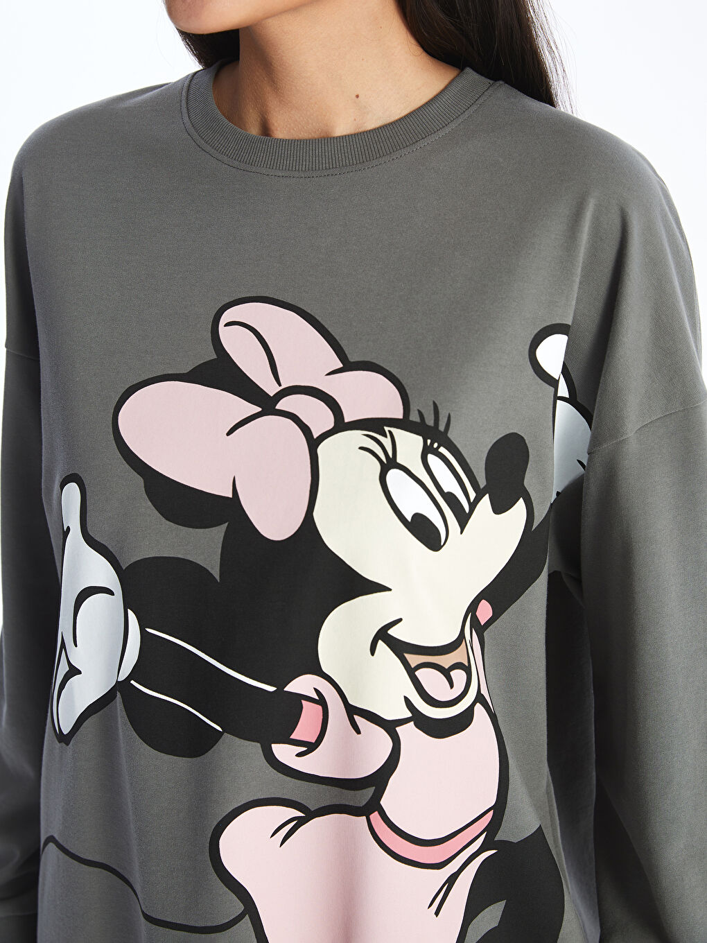LCW Modest Crew Neck Minnie Mouse Printed Women's Sweatshirt -S49387Z8-GYV