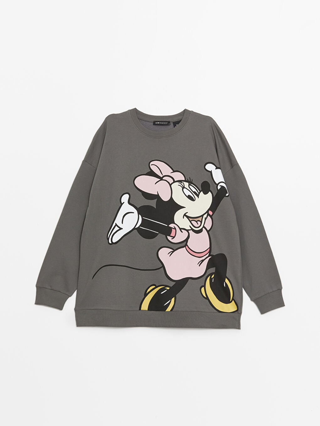 LCW Modest Crew Neck Minnie Mouse Printed Women's Sweatshirt -S49387Z8-GYV