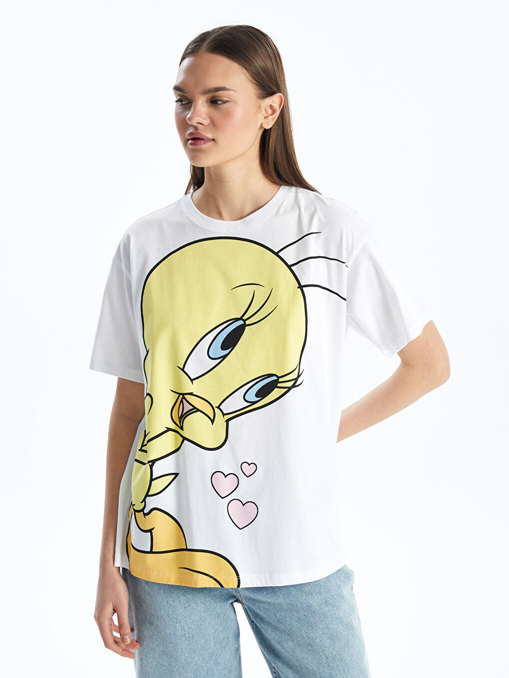 Crew Neck Tweety Printed Oversize Women's T-Shirt-1