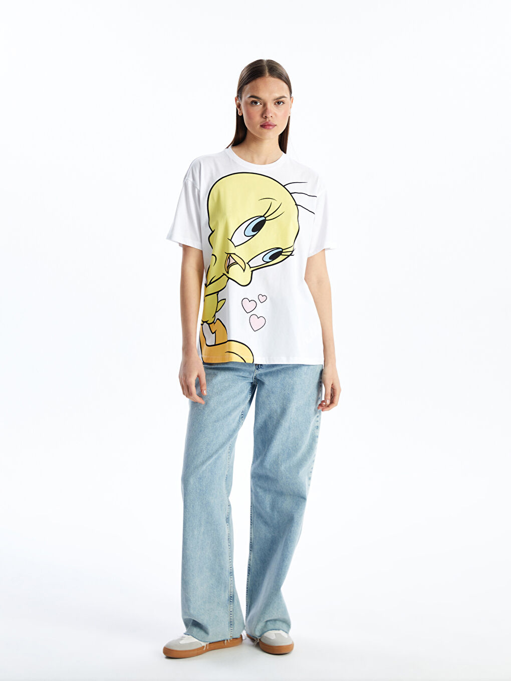 Crew Neck Tweety Printed Oversize Women's T-Shirt-2