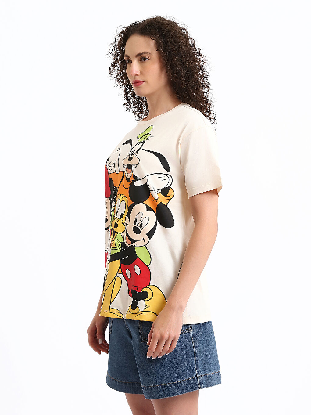 قميص نساء واسع كم قصير مطبوع ميكي والأصدقاء كول مدور-5