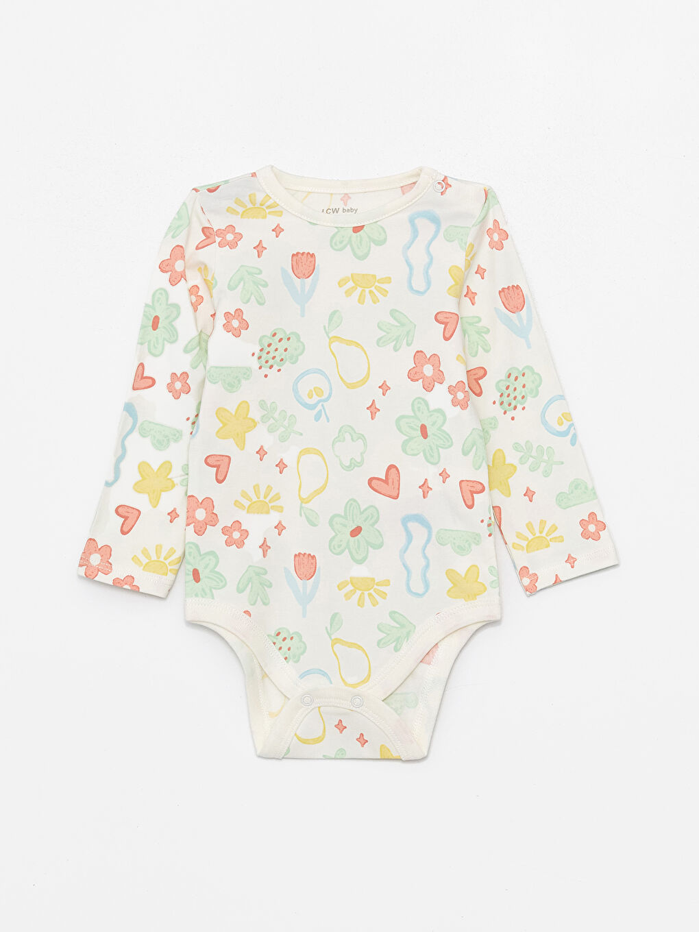 Ekru Bisiklet Yaka Baskılı Kız Bebek Çıtçıtlı Body