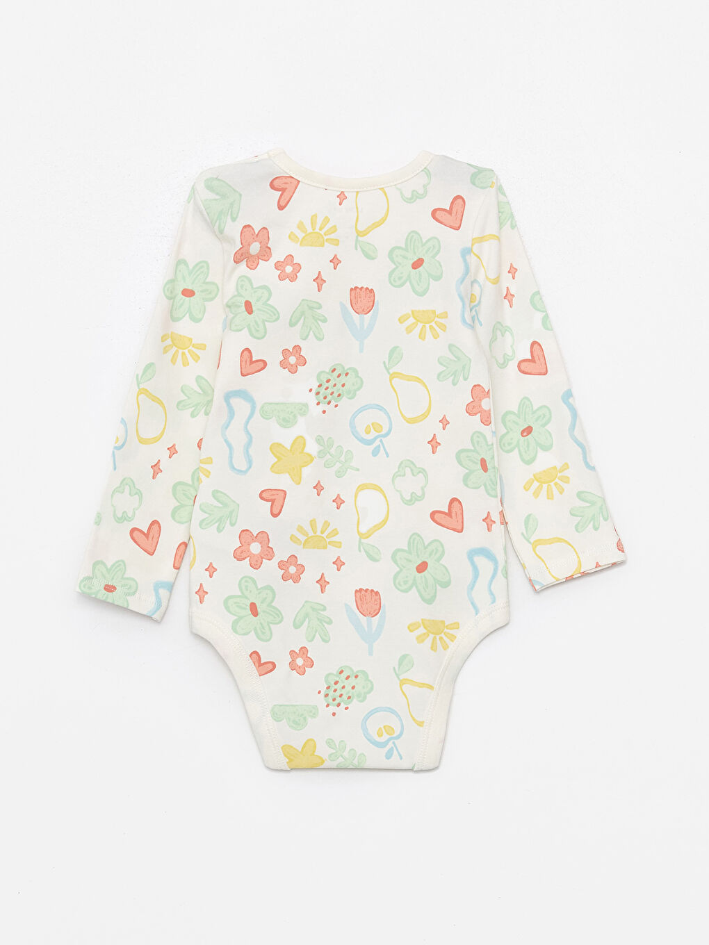 Ekru Bisiklet Yaka Baskılı Kız Bebek Çıtçıtlı Body-1