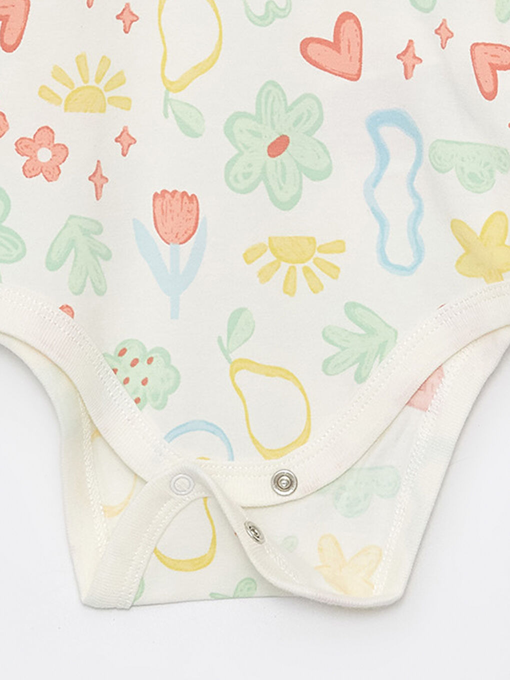 Ekru Bisiklet Yaka Baskılı Kız Bebek Çıtçıtlı Body-2