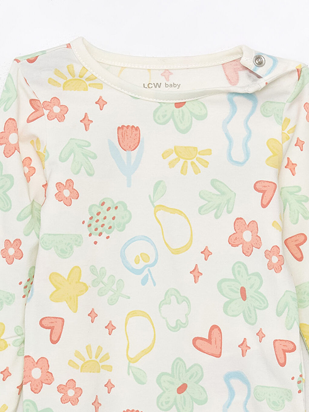 Ekru Bisiklet Yaka Baskılı Kız Bebek Çıtçıtlı Body-3